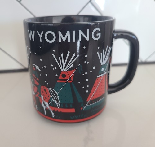 Vintage Wyoming Souvenir Coffee Mug Teepee Buffalo Western KWC Korea