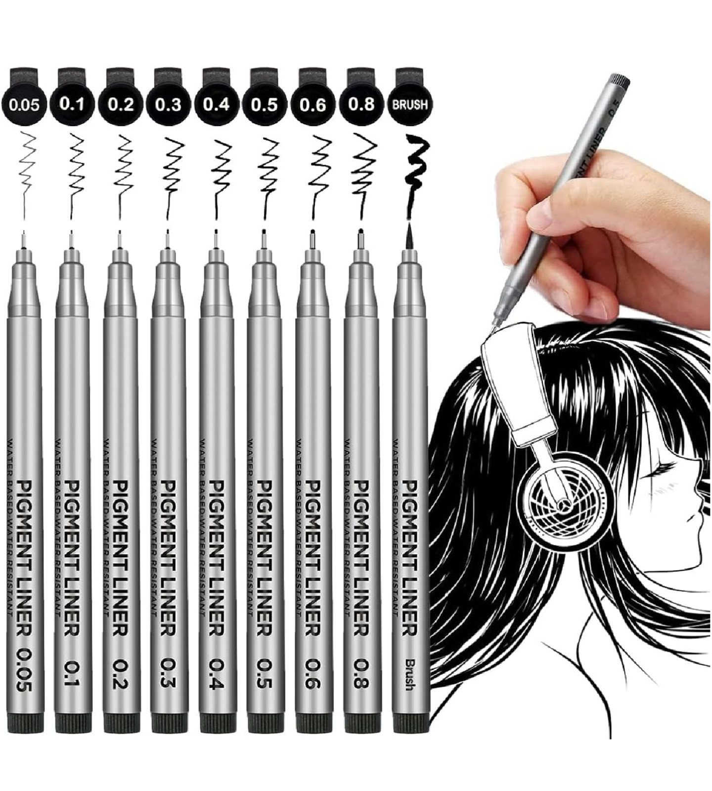 Precision Micro-Line Pens Set of 9 Black Micron Fineliner In