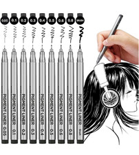 Precision Micro-Line Pens Set of 9 Black Micron Fineliner Ink Pens Waterproof...