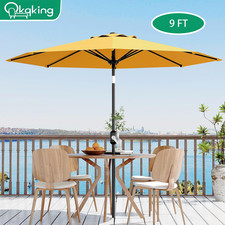 9 ft Patio Umbrella Tilt 8 Metal Ribs Waterproof UV Protection Pool Beach Yellow