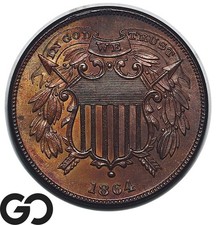 1864 Two Cent Piece Small Motto, Holy..., Razor Sharp Solid Gem BU++ RB Key Date