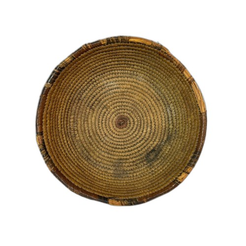 Antique Hand Crafted Woven Coil Wedding Basket 13" Bowl Round Rustic