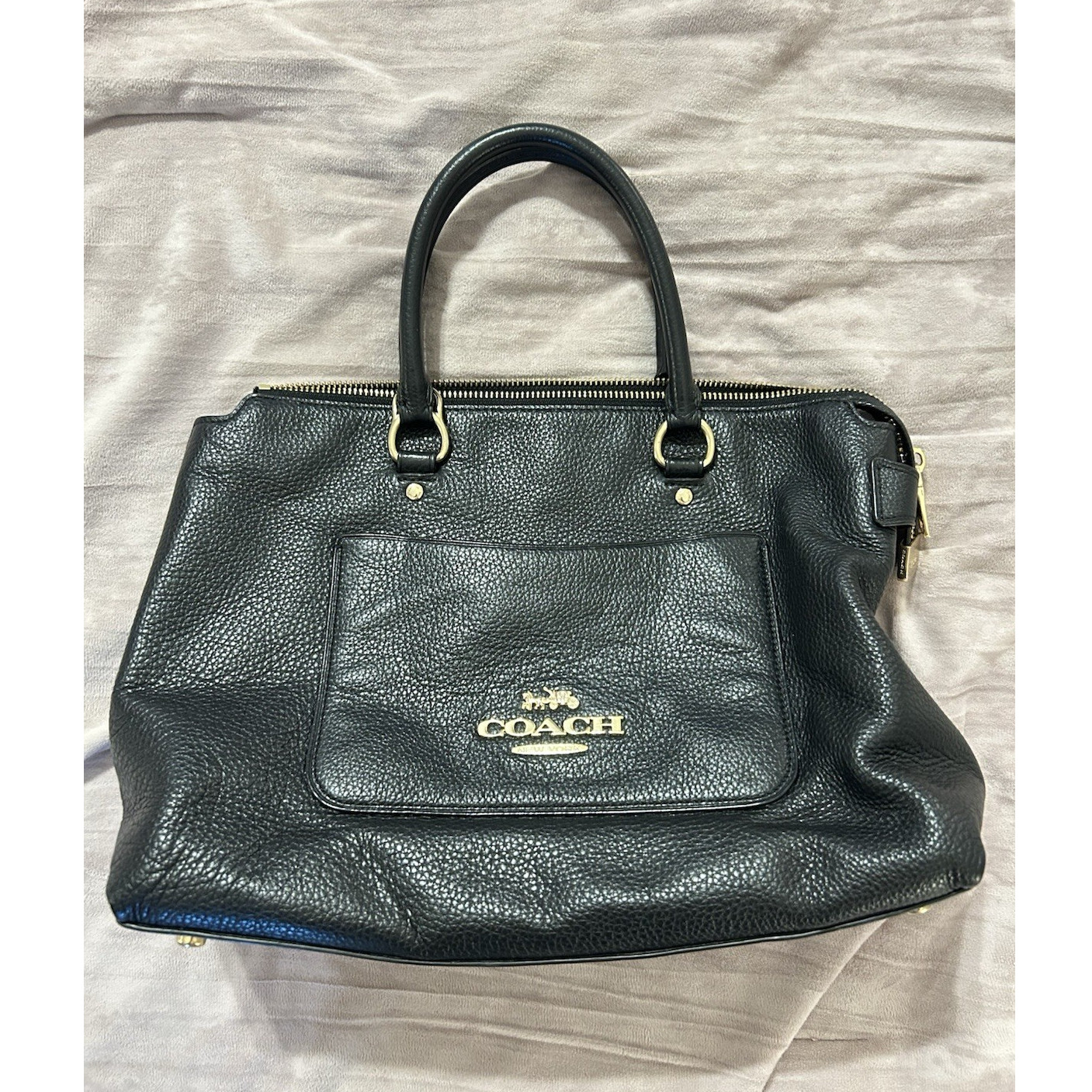 Coach Black Pebbled Satchel Top Handle Bag Detachable Strap Zip Gold