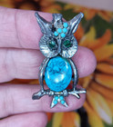 Vintage Owl Pendant Faux Turquoise Green Rhinestone Eyes * Needs Some Love — photo 7