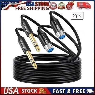 2 Pcs 6FT XLR 3-Pin Female to 6.35mm 1/4'' Stereo Audio Mic Microphone Cable