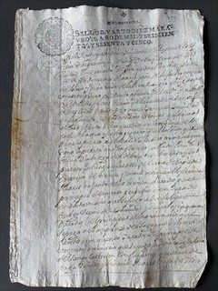 IBERMONEDA| Doc. Comp. Felipe IV 1665 sello 4º 10 Maravedís. 3 casas en Santa Fe