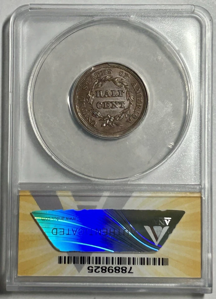 1854 1/2C Mint Error Braided Hair Half Cent (ANAC AU55 Rim Clip) DS13967EW - Image 2 of 4
