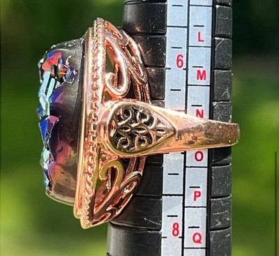 Betsey Johnson Designer Round Rainbow Titanium Aura Druzy Geode Cocktail Ring