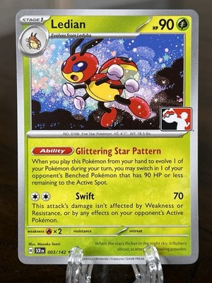 Ledian 003/142 SCR Prize Pack Series 6 Play! Pokemon Stamped Non-Holo Near Mint