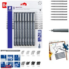 Assorted Black Fineliner Pen Set - 8 Packs with Line Widths from 0.05mm to 1.2mm