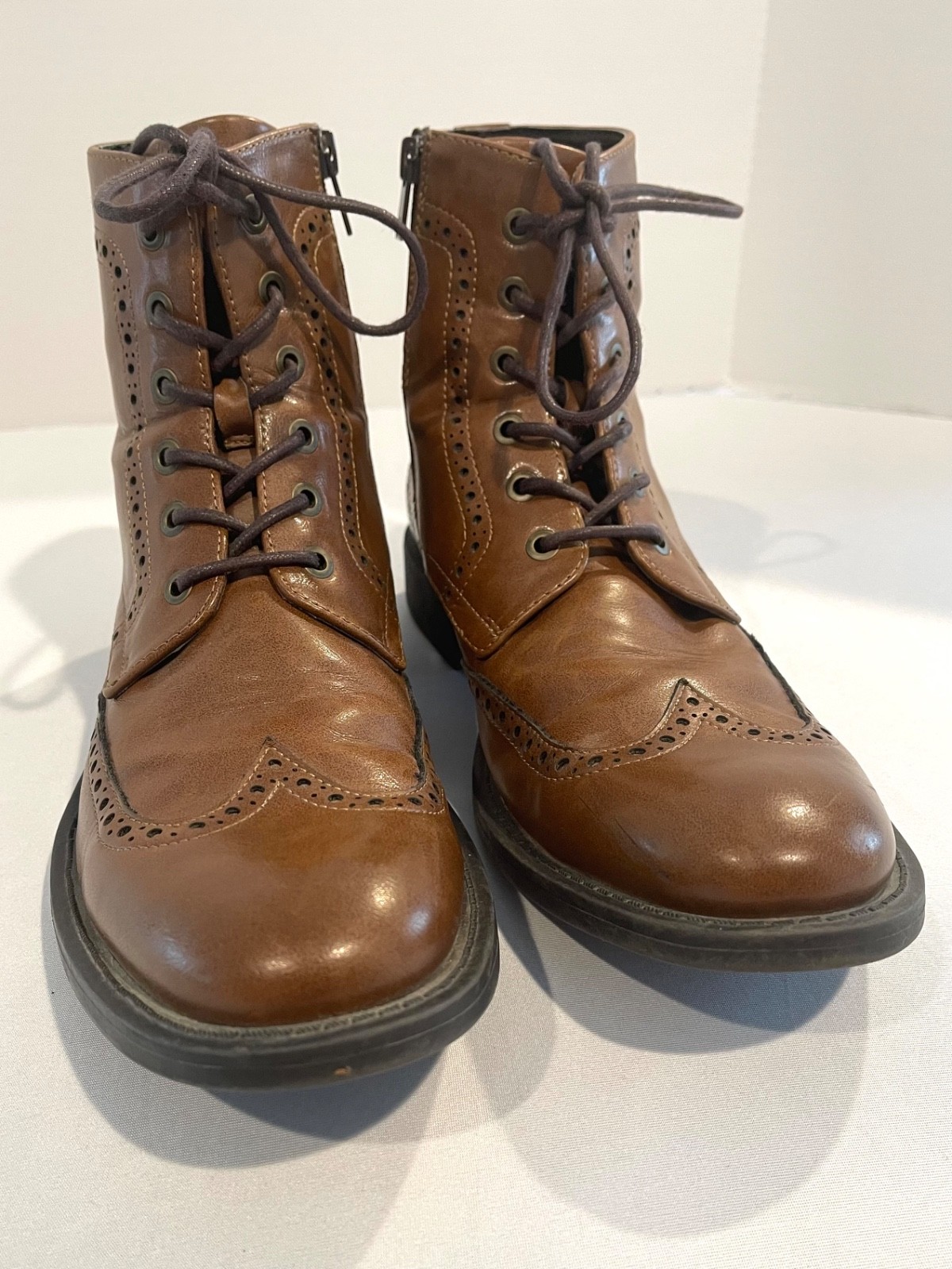 Kenneth Cole Mens Unlisted Blind-Sided Lace up - Zip Wingtip Boots Brown Size 9M