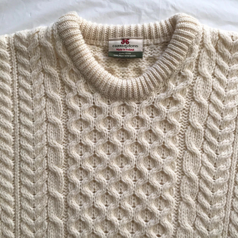 Suéter Carraig Donn Para Hombres XL Crema Aran Pescador Cable Tejido Lana Hecho en Irlanda Foto 2 de 4