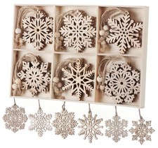18Pcs Wooden Snowflake Ornaments for Christmas Tree Hanging Decorations