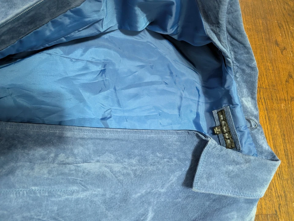  Chaqueta De Colección Y2K Revue Para Mujer Talla 16 Ajustada Azul Gamuza Cuero Cremallera Completa Cuello Foto 3 de 4