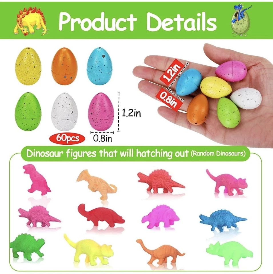Surprise & Learn with 60 шт. инкубационные яйца динозавров — идеально подходят для призов в классе - Изображение 3 из 4