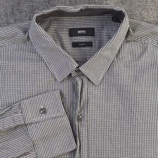 Hugo Boss Shirt XL Slim Fit Black Houndstooth Long Sleeve Button Up Cotton 