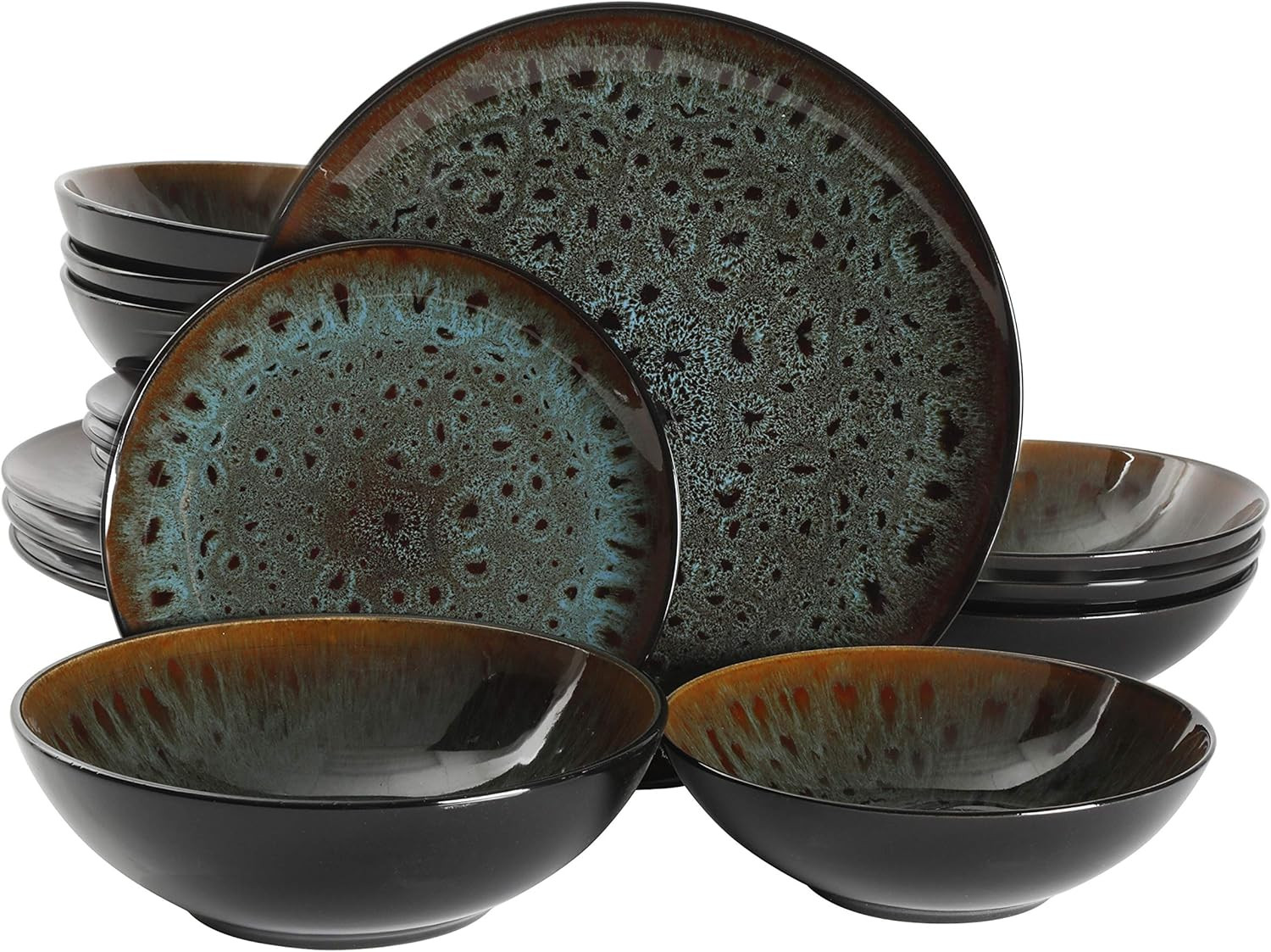 Kyoto Double Bowl Dinnerware Set, Service for 4 (16Pcs), Teal