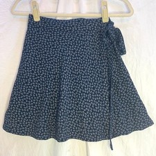 Brandy Melville Navy and White Flower Wrap Skirt Mini with Tie, Size Small