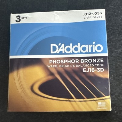 D'Addario EJ16-3D Phosphor Bronze Light Acoustic Guitar Strings 3 Sets EJ16-3D