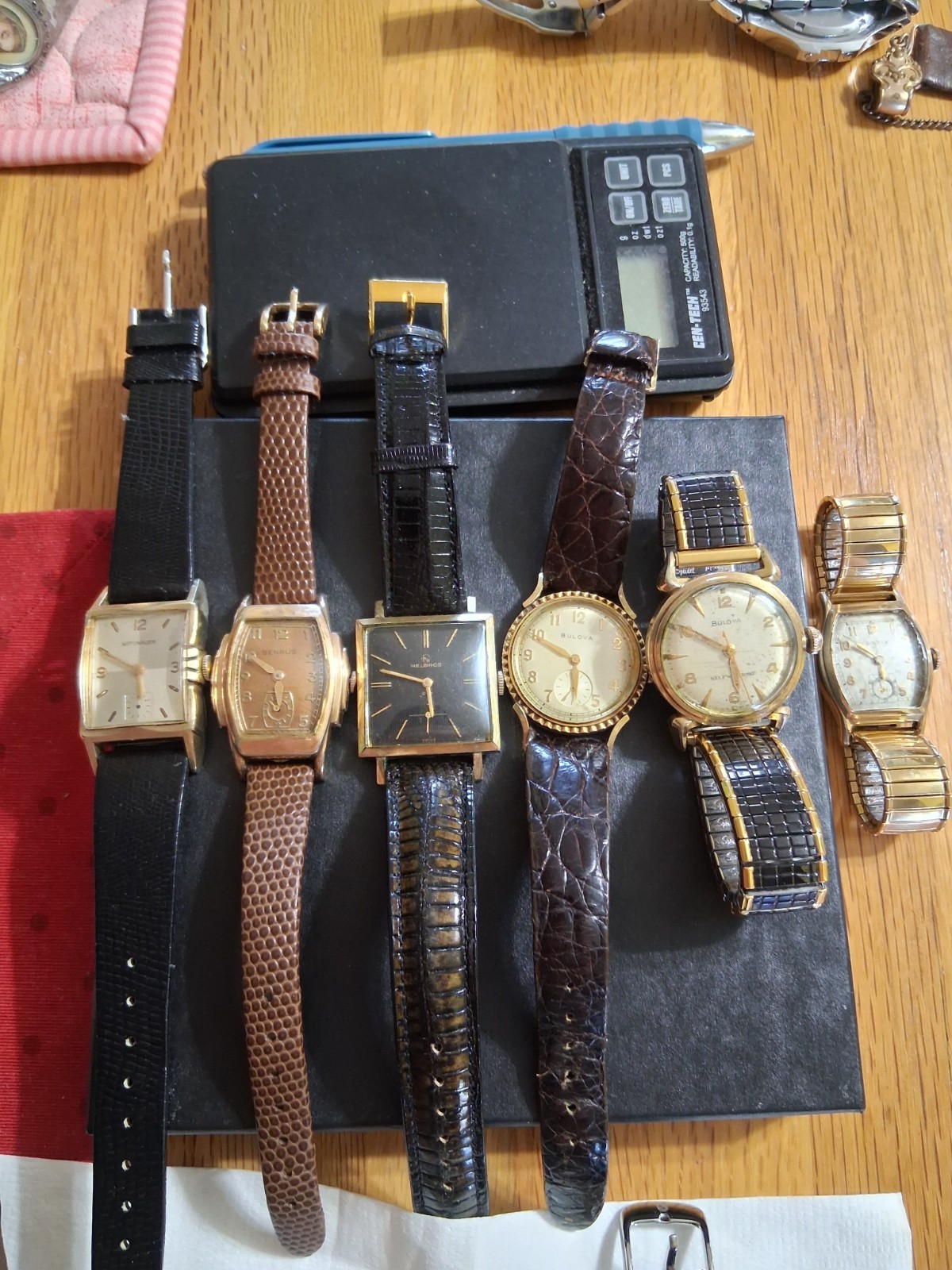 6 antique 1950s wristwatchs all running new bands