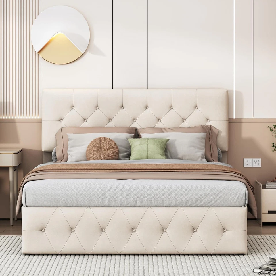 Letto Matrimoniale 160X200 Cm Con Contenitore, Struttura in Velluto Albiccocca,  - Immagine 3 di 4