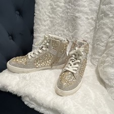 Betsey Johnson SB-BILIE Gold Rhinestone Glitter High Top Sneakers Women's