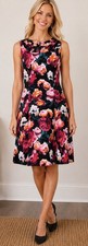 Eliza J  A-Line Dress Women’s Size 12 Back Zip Cut Out Black Pink Coral Roses