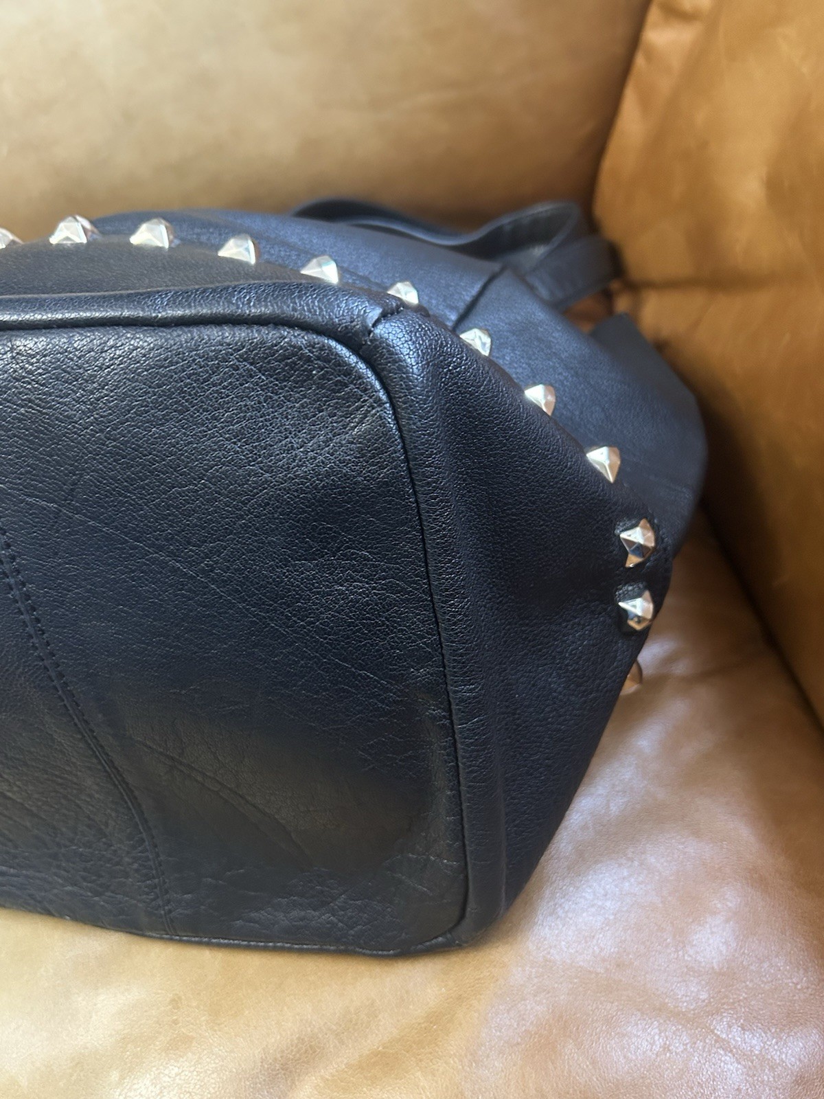 Karen Millen Black Studded Leather Tote Shoulder Bag Clasp Lock Detail 101416 image 8