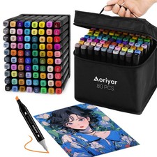 80 Colors Alcohol Based Double Sided Marker Set with Brush Tip and Chisel Tip...