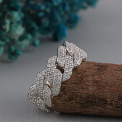 Chain Link Engagement Band For men's 14K White Gold Over 2 Ct Simulated Diamond