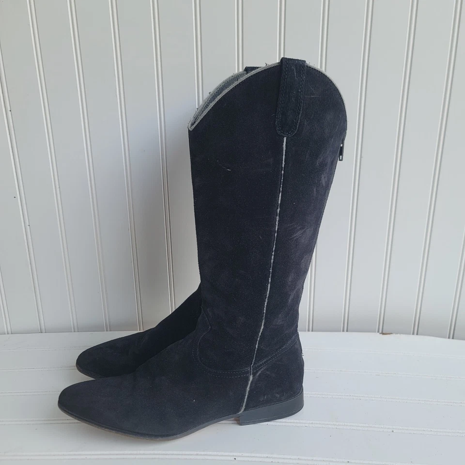 Botas Anne Klein II para mujer de gamuza a media pantorrilla zapato negro cremallera tacón bajo talla 7,5 Foto 3 de 4