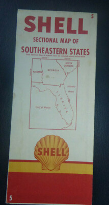 1956 Florida Georgia road map Shell oil gas Southeastern United States #5