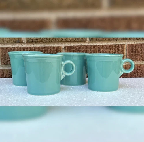 Vintage Midcentury Fiestaware Turquoise Ring Handle Coffee Mugs - Set Of 4