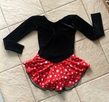Girls MINNIE MOUSE Polka Dot BLACK Velvet Competition FIGURE ICE SKATING Dress