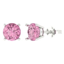 Pink Zirconia Stud Earrings for Women, Push Back 4 cttw, 8.0mm, Round-Cut 