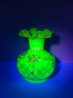 1995 Fenton For QVC Burmese Uranium Art Glass Diamond Optic Pinched Rose Vase 8"