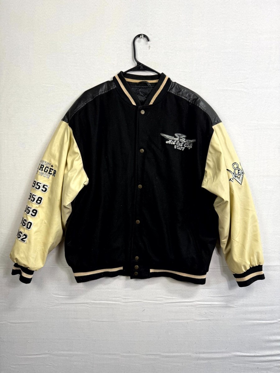 Steve & Barry's Varsity Jacket Men's Large Black Wool Snap Hot Rod