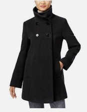 Larry Levine Women's Double Breasted Walker Coat Black Size Xl.