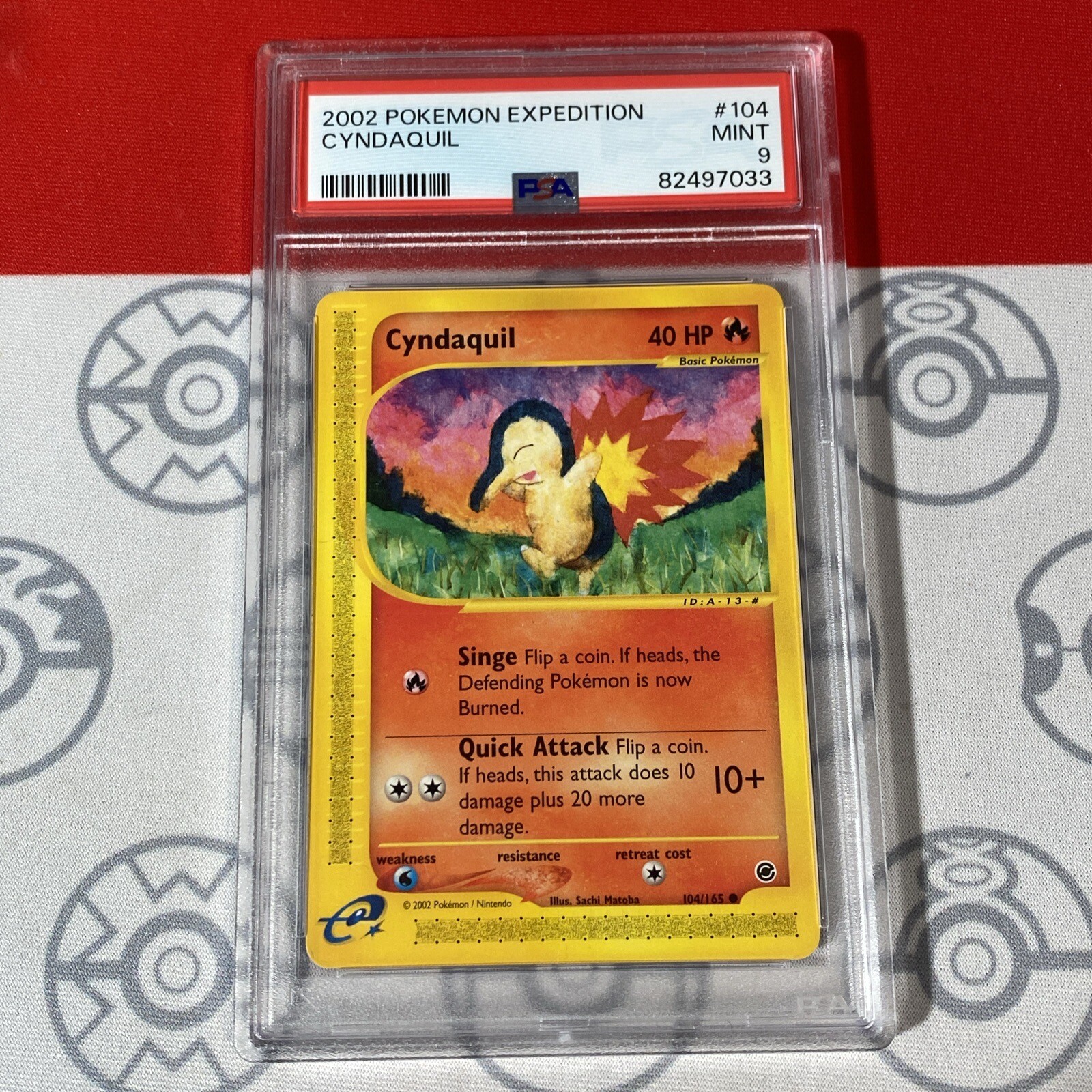 PSA 9 MINT Cyndaquil 104/165 Pokemon 2002 Expedition Card 7033