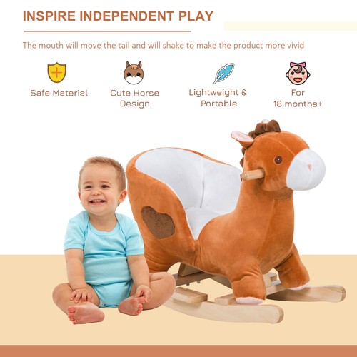 Kids Ride On Rocking Horse, Plush Animal Toy Sturdy Wooden Rocker with Songs for - 第 4/5 張圖片