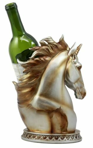 Mystical Glade Silver Unicorn Bust Wine Holder Resin Figurine Bottle Caddy Decor