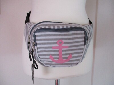 Gürteltasche Bauchtasche Stoff Streifen Anker Grau Weiß Rosa Baumwolle
