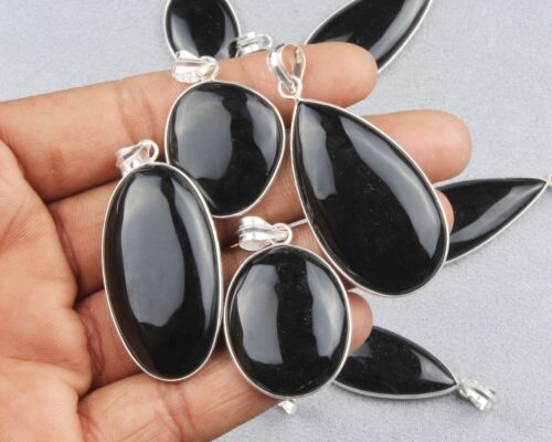 Sale Black Onyx Gemstone 925 Sterling Silver Plated Handmade Bezel Pendant Lot - Picture 1 of 3