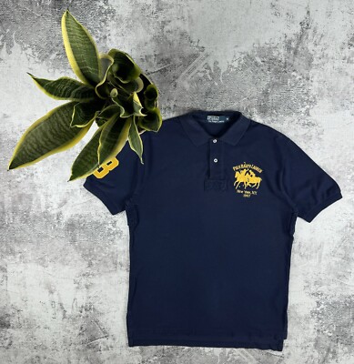 Vintage Polo Ralph Lauren Blue Yellow Chief Keef Big Pony Hip Hop