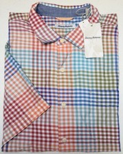 Tommy Bahama Short Sleeve Shirt Grand View Gingham Check Blazing Orange Red 128