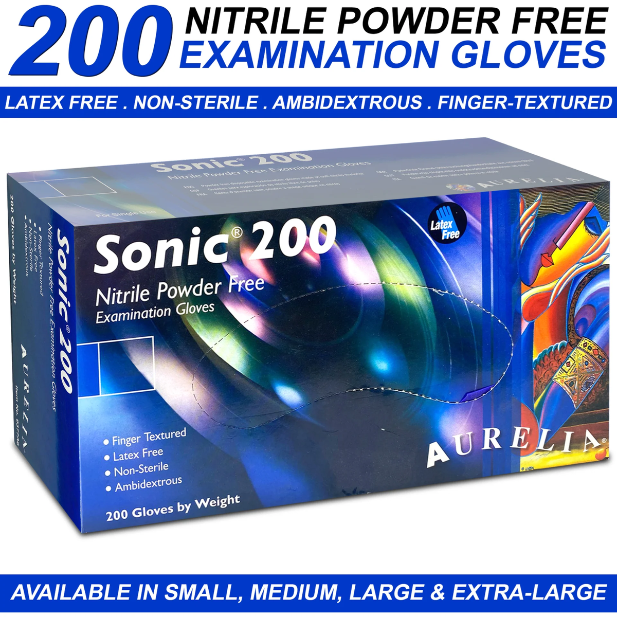 Aurelia Sonic 200 Powder Free Nitrile Gloves Box of 200 Dental