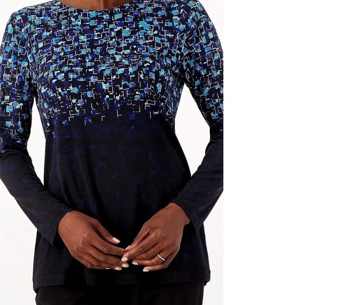Susan Graver Sz 3X Foil Printed Liquid Knit Long Sleeve Crew Neck Top A557560 - 第 1/1 張圖片