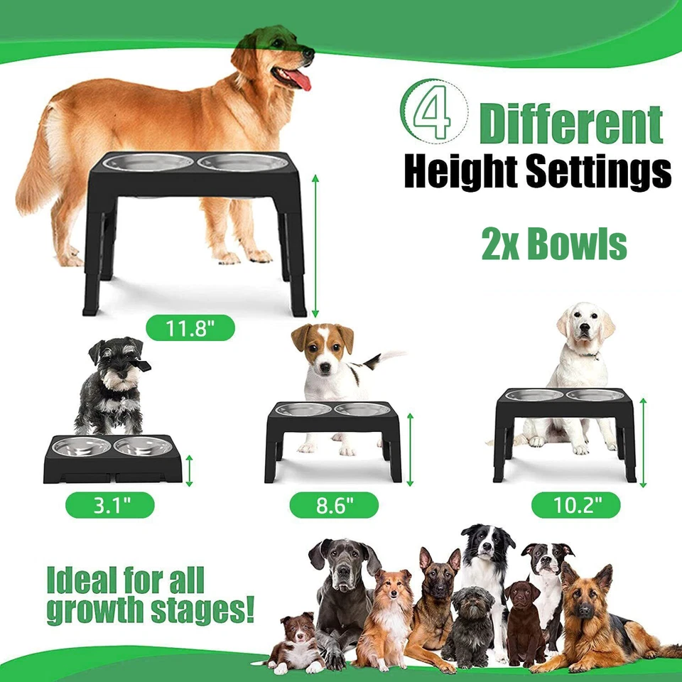Alimentador elevado para perros y mascotas de acero inoxidable elevado para alimentos soporte de agua con 2 cuencos Foto 4 de 4