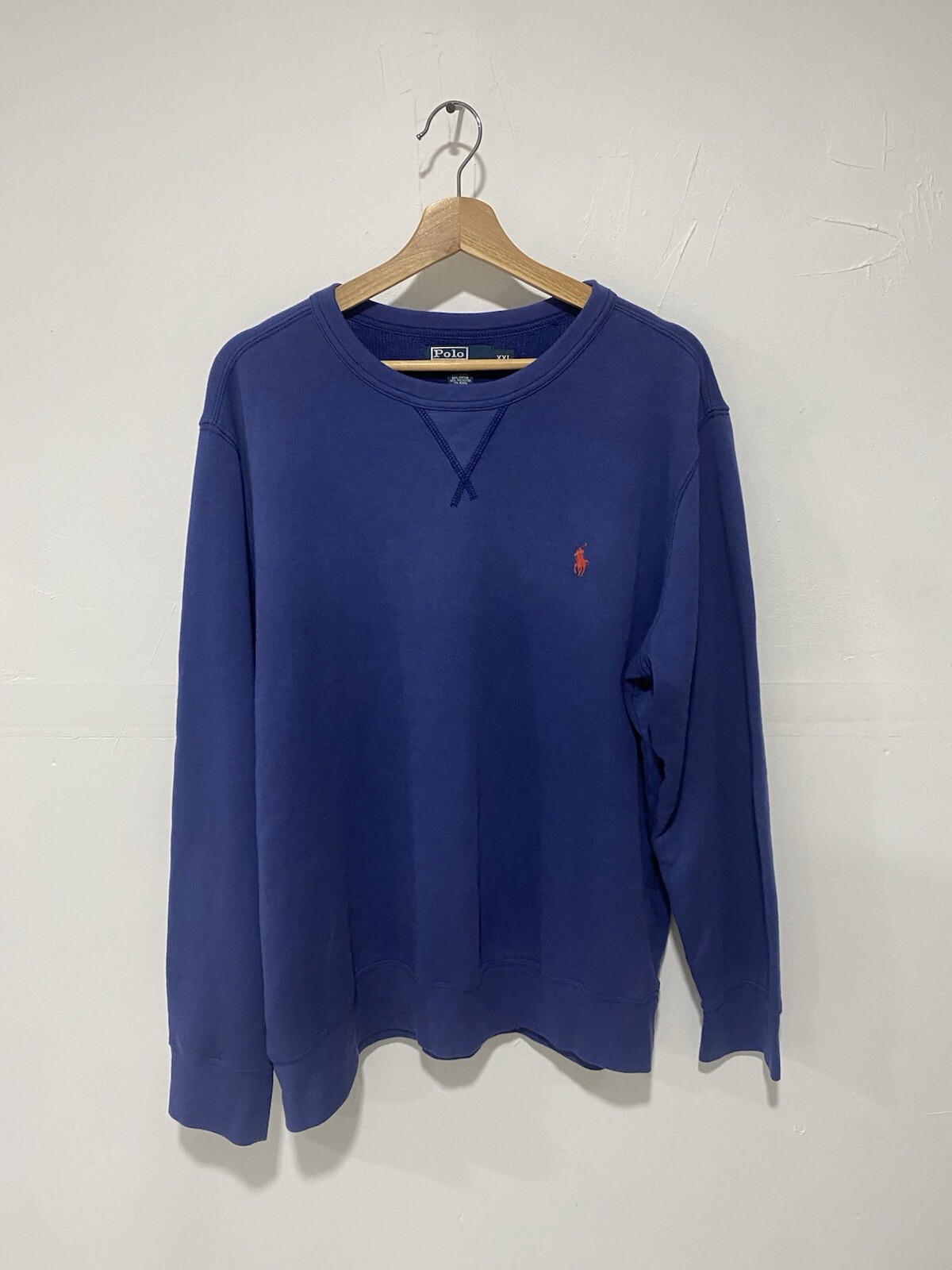 VINTAGE Polo Ralph Lauren Felpa Sbiadita dal Sole Uomo Blu Cotone Rosso Pony