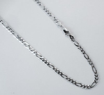 4 mm Figarokette leicht rhodiniert über Sterlingsilber 20,22,24,30'' Italien